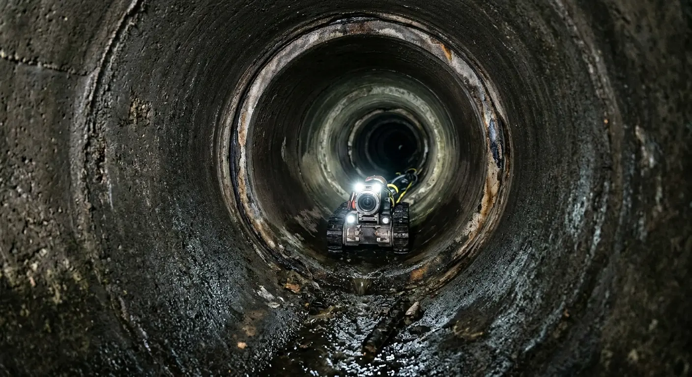 Robotic sewer camera inspecting pipe interior for Sewer Line Cleaning in Fenton